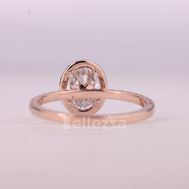 1.0CT Oval Cut Halo Pave Setting Moissanite Engagement Ring