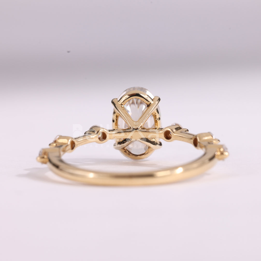 1.0CT Oval Cut Petite Pave Setting Moissanite Engagement Ring