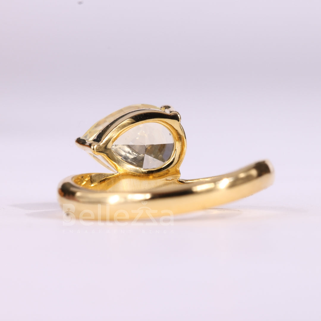 1.50CT East-West Pear Cut Yellow Solitaire Curved Engagement Ring