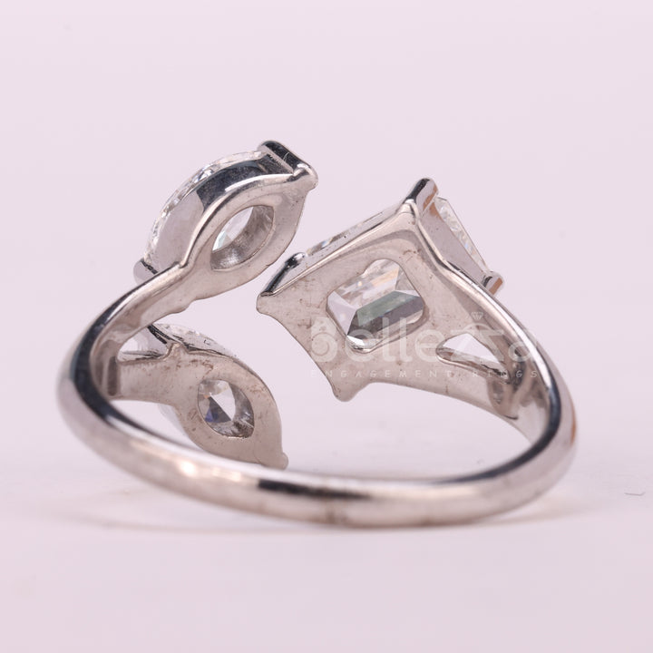 1.50TCW Emerald & Marquise Unique Open Three Stone Engagement Ring