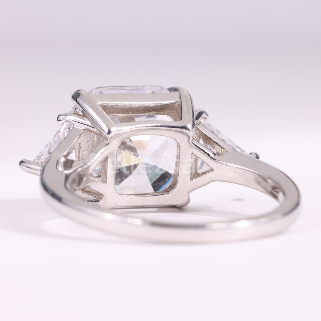 2.0CT Asscher Cut Three Stone Moissanite Engagement Ring