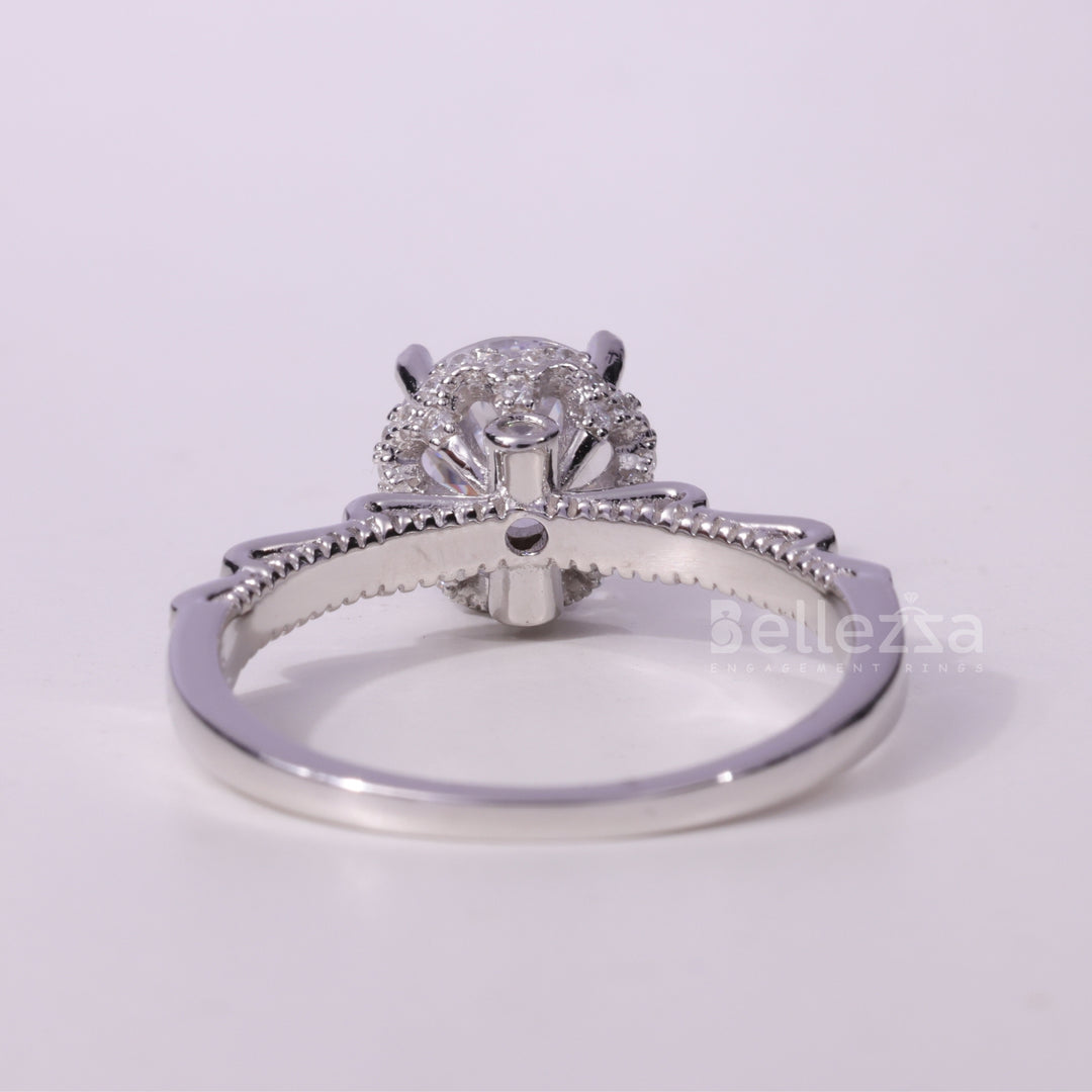 1.0CT Round Cut Cluster Diamond Moissanite Engagement Ring