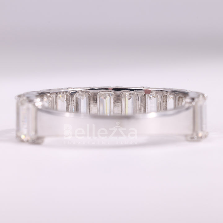 Emerald Cut Half Eternity Moissanite Wedding Band