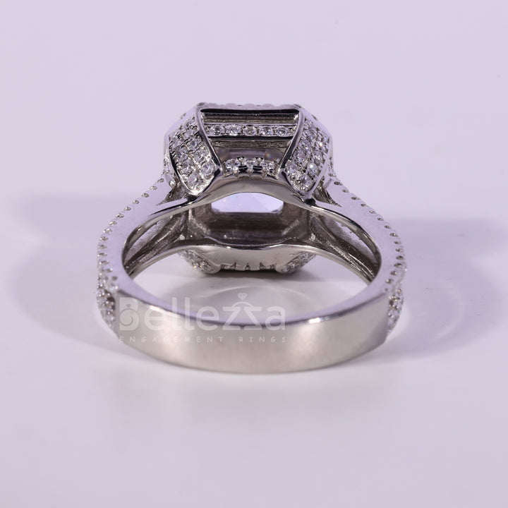 1.50CT Asscher Cut Halo Moissanite Engagement Ring