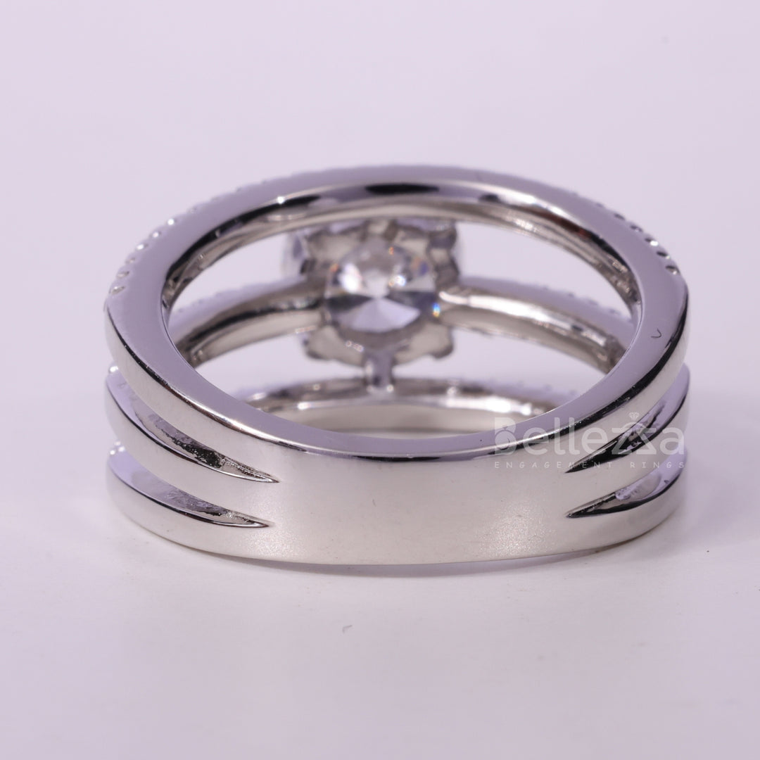 1.0CT Round Cut Unique Two Row Pave Setting Engagement Ring