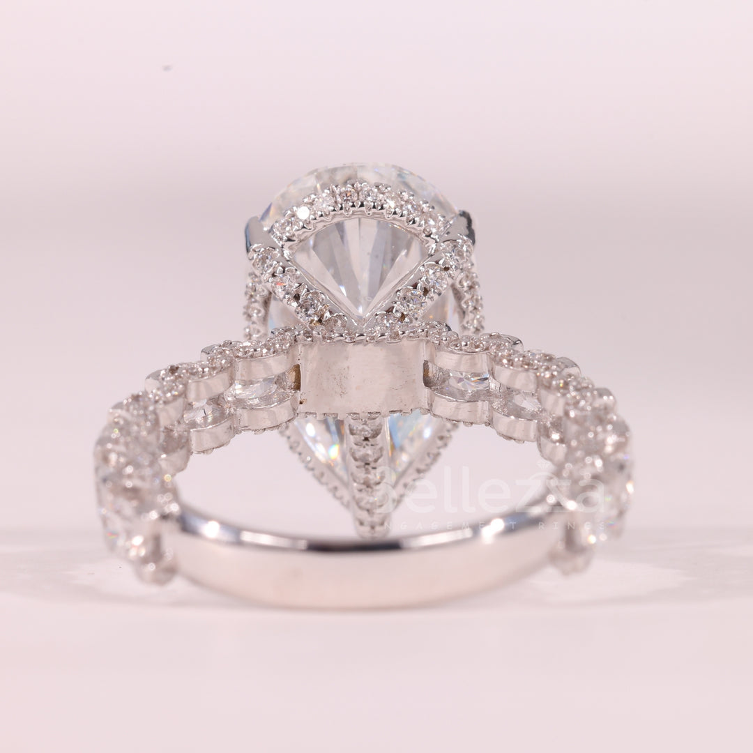 4.50CT Pear Cut Diamond Pave Setting Hidden Halo Engagement Ring