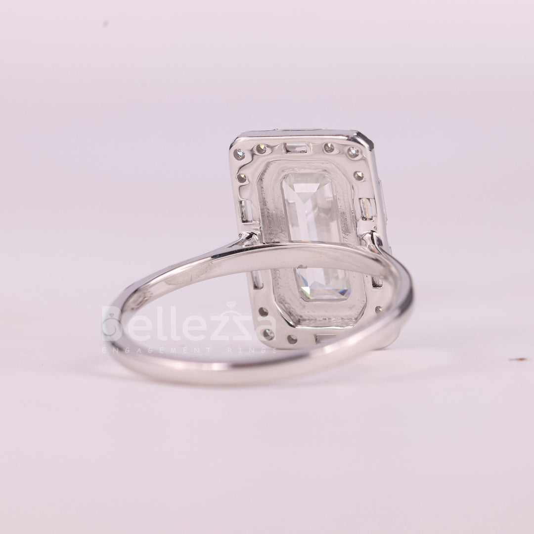 1.50CT Baguette Cut Halo Cluster Diamond Moissanite Engagement Ring