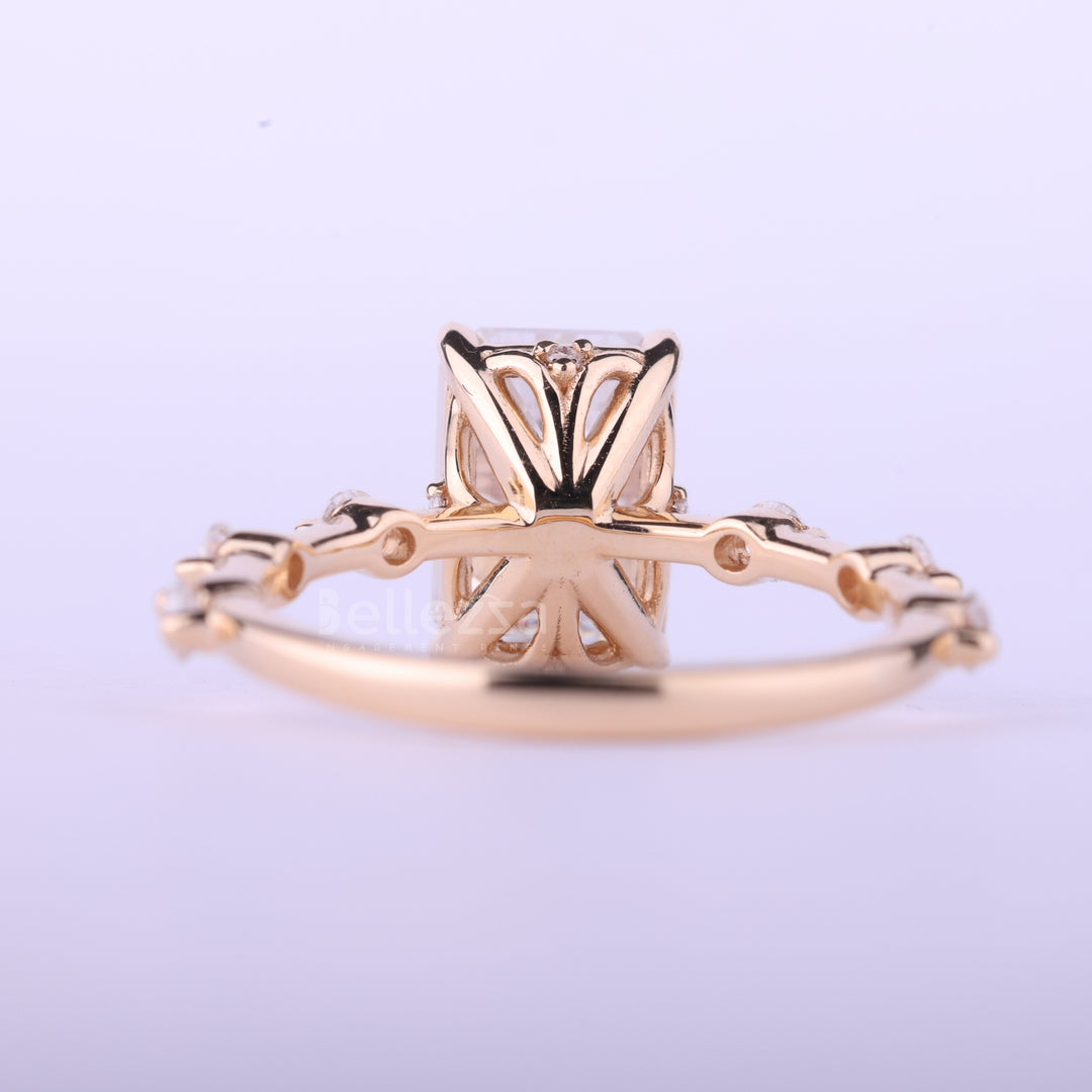 1.0CT Emerald Cut Petite Pave Setting Moissanite Engagement Ring