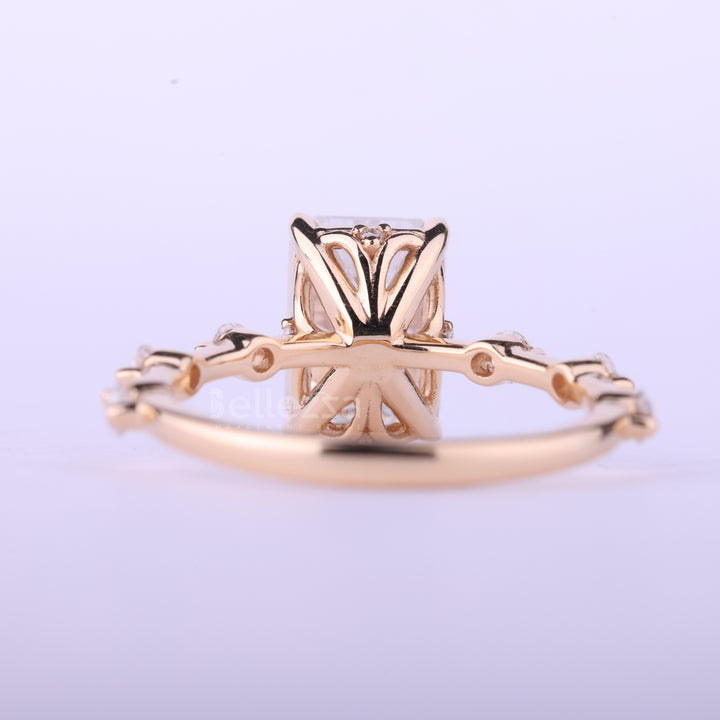 1.0CT Emerald Cut Petite Pave Setting Moissanite Engagement Ring