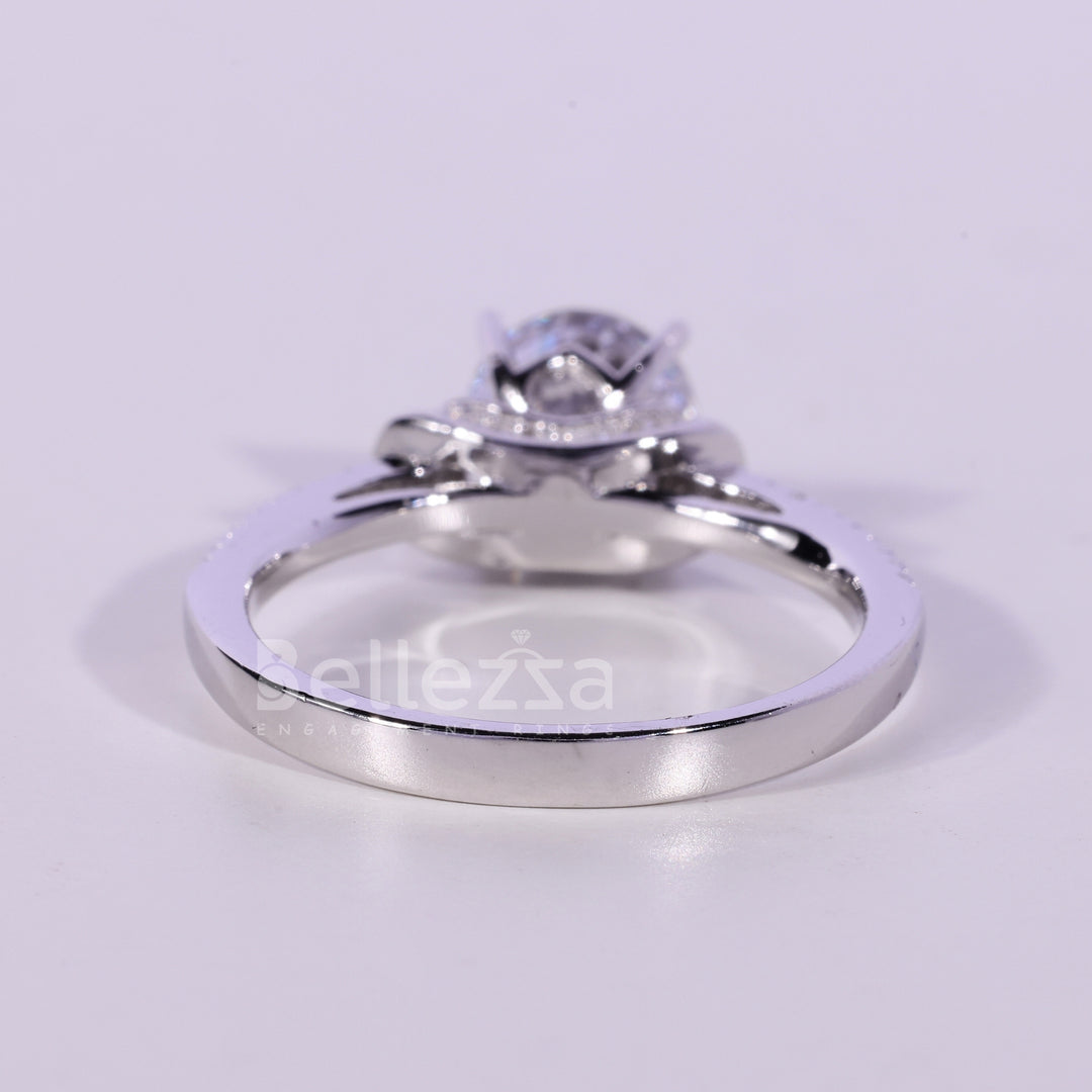 0.75CT Round Cut Diamond Pave Setting Moissanite Engagement Ring