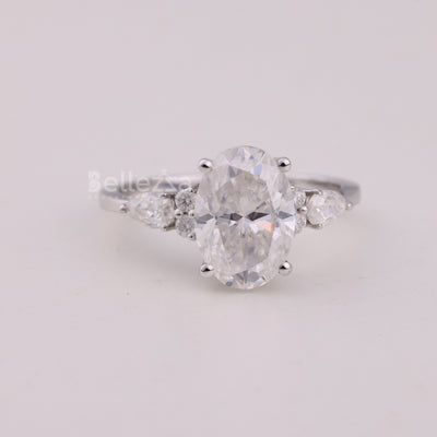 2.0CT Oval Cut Cluster Diamond Moissanite Engagement Ring