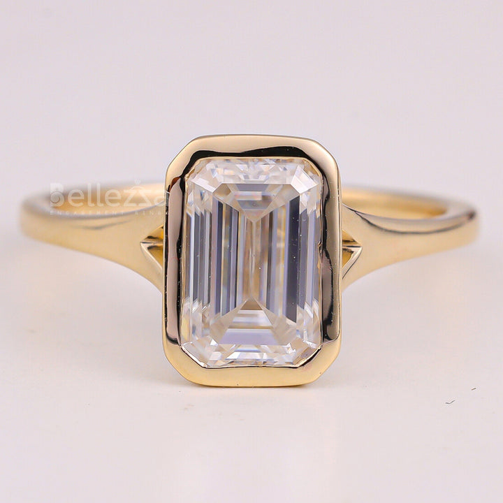 1.50CT Emerald Cut Bezel Setting Solitaire Engagement Ring
