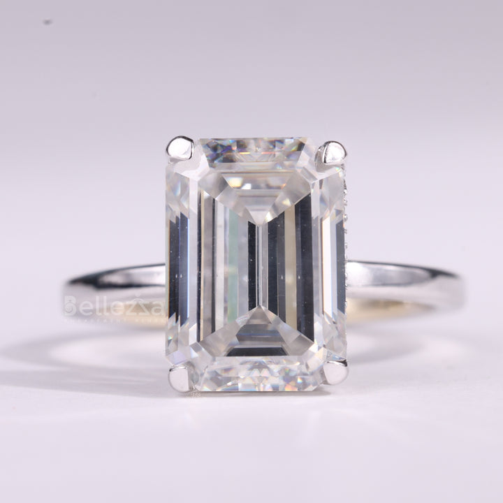 1.50CT Emerald Cut Hidden Halo Moissanite Engagement Ring