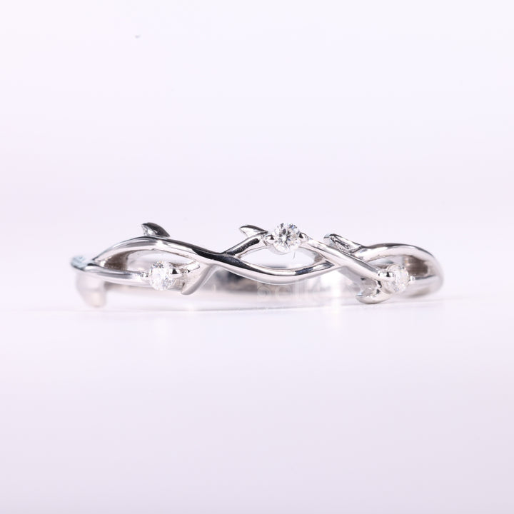 Round Cut Nature Inspired Moissanite Wedding Band