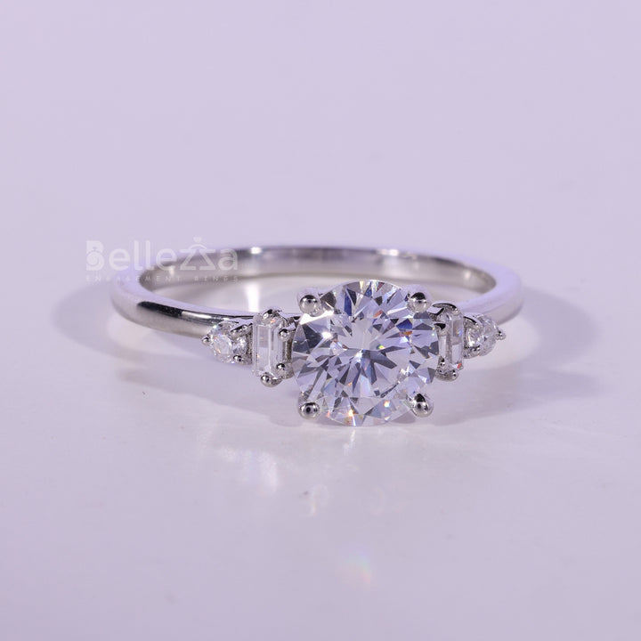 1.0CT Round Cut Cluster Diamond Moissanite Engagement Ring