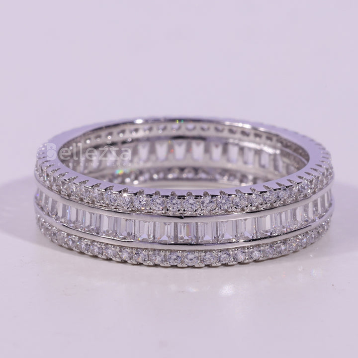 Baguette & Round Cut Moissanite Diamond Full Eternity Wedding Band