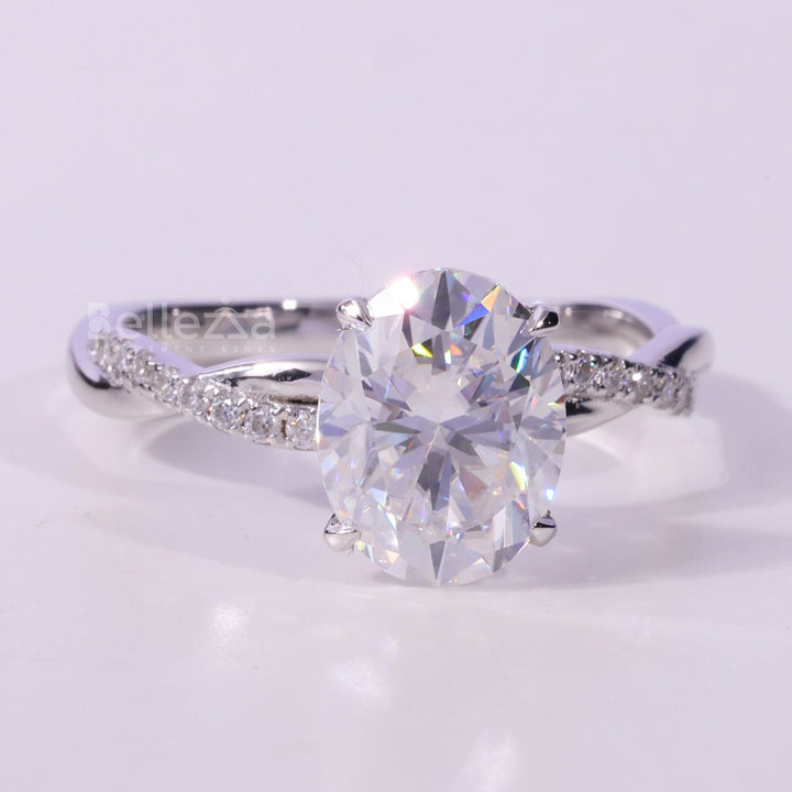 1.50CT Oval Cut Twisted Pave Setting Moissanite Engagement Ring