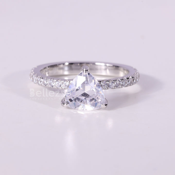 1.0CT Trillion Cut Hidden Halo Pave Setting Moissanite Engagement Ring