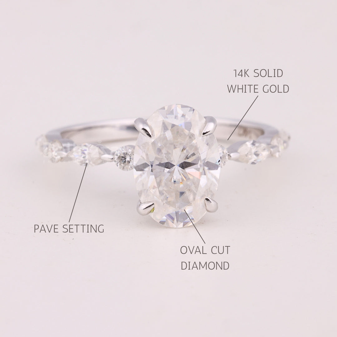1.50CT Oval Cut Pave Setting Moissanite Engagement Ring