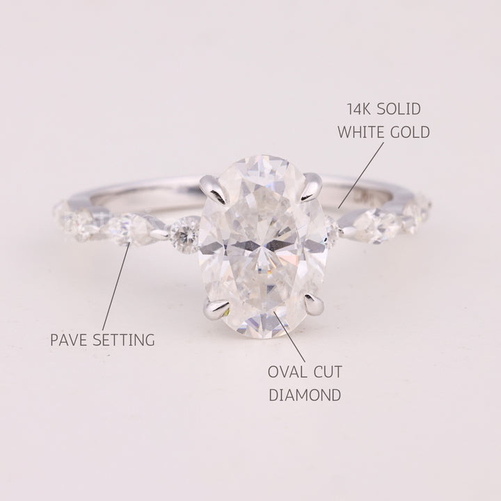 1.50CT Oval Cut Pave Setting Moissanite Engagement Ring