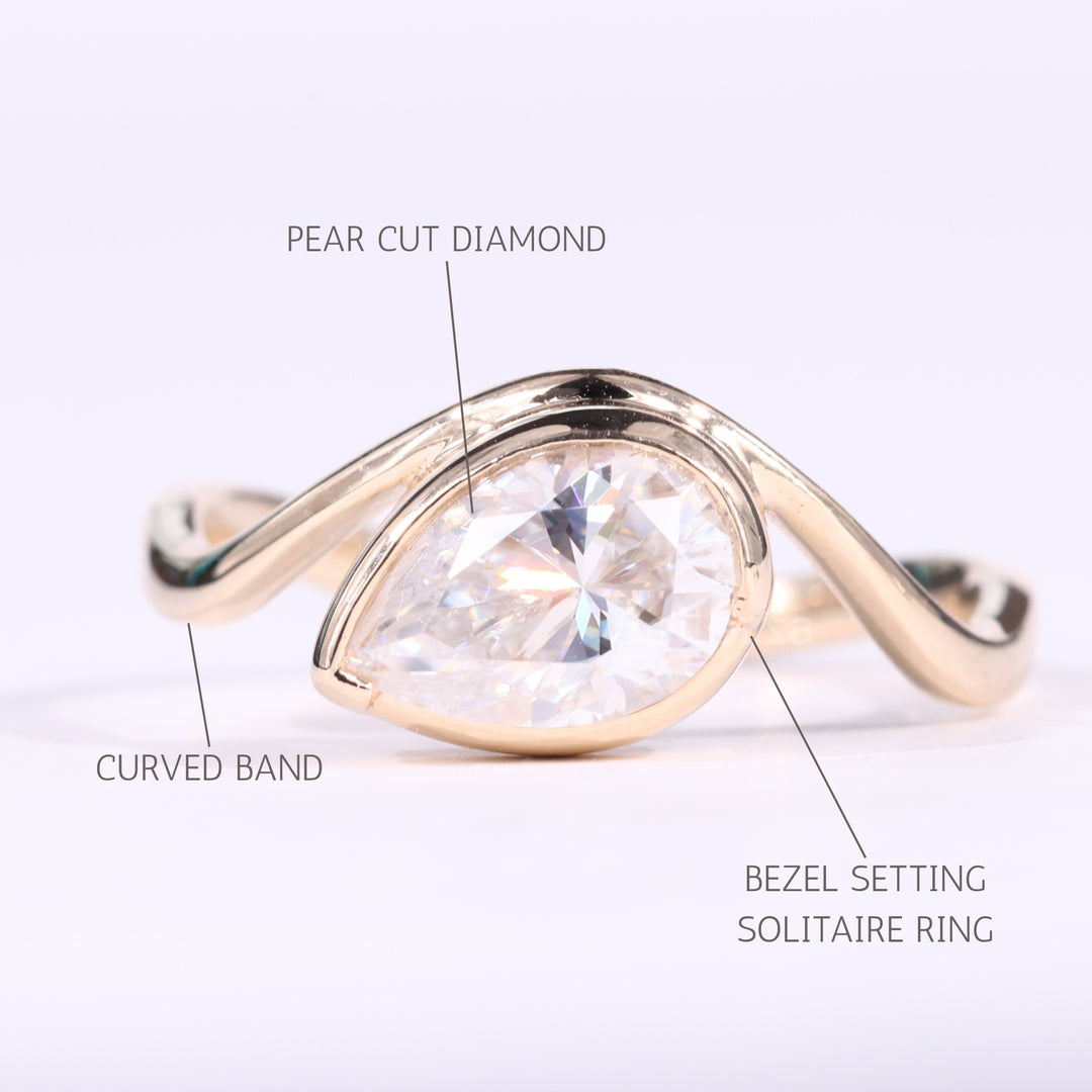 1.0CT East-West Pear Cut Unique Curved Moissanite Engagement Ring