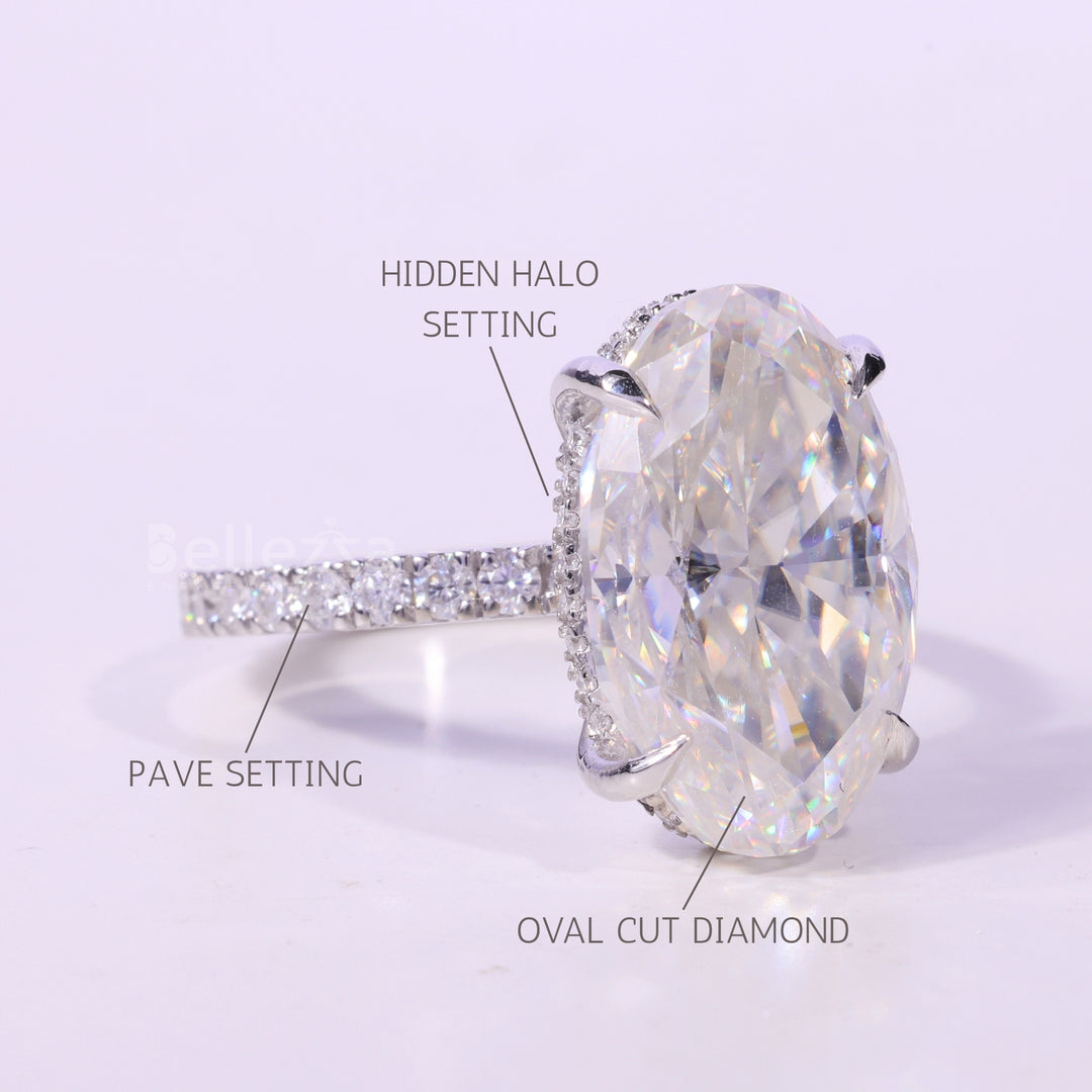 5.50CT Oval Cut Hidden Halo Pave Setting Moissanite Engagement Ring