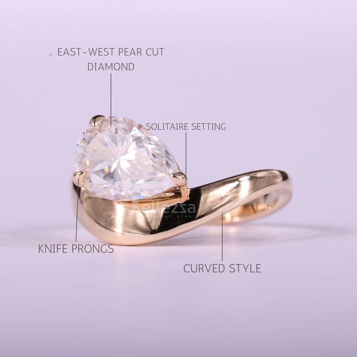 1.50CT East-West Pear Cut Diamond Curved Solitaire Engagement Ring