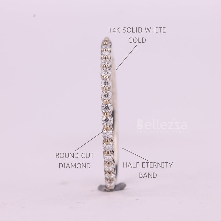 Round Cut Half Eternity Moissanite Pave Setting Wedding Band