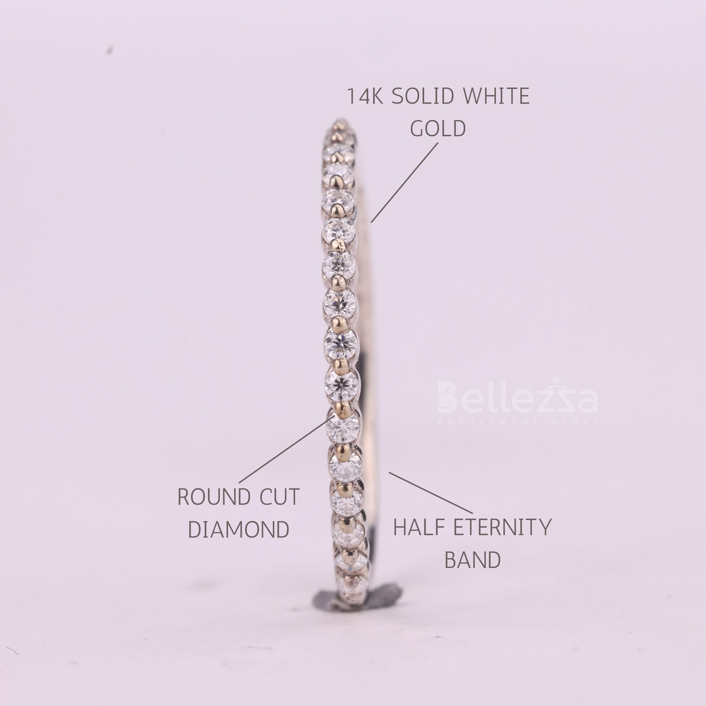 Round Cut Half Eternity Moissanite Pave Setting Wedding Band