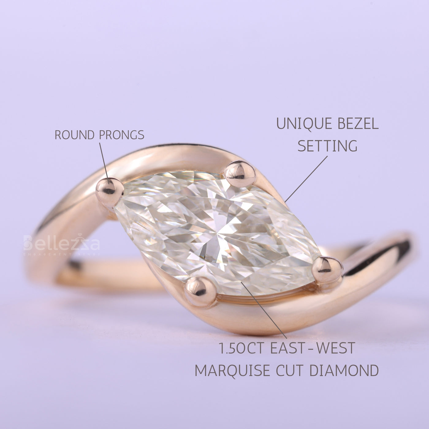 1.0CT East-West Marquise Cut Diamond Unique Engagement Ring