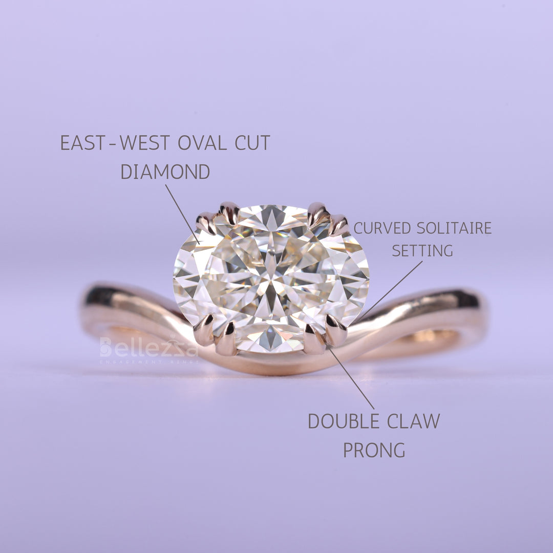 1.50CT East-West Oval Cut Curved Moissanite Engagement Ring
