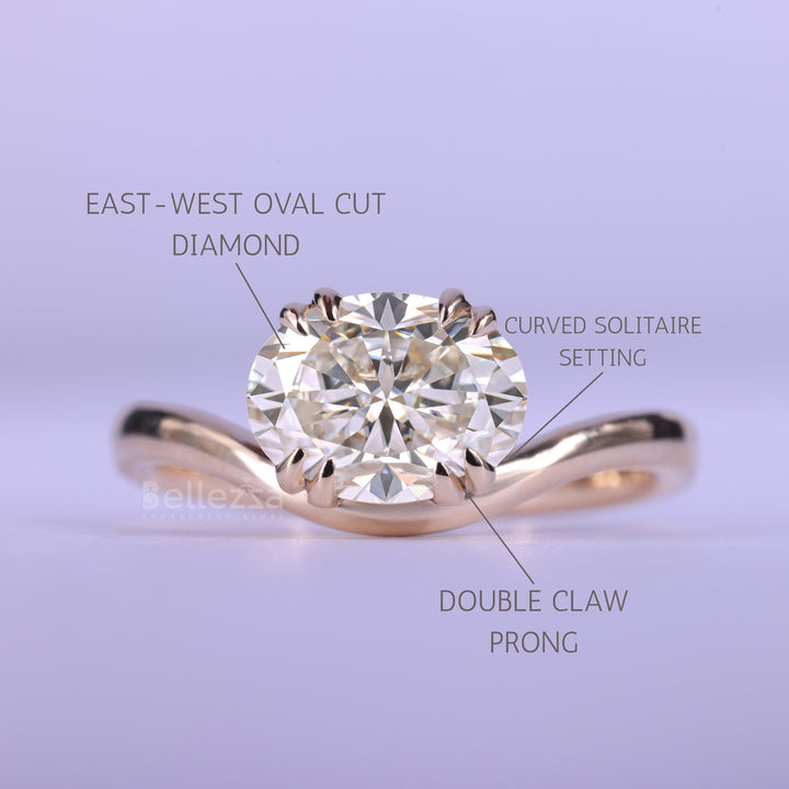 1.50CT East-West Oval Cut Curved Moissanite Engagement Ring