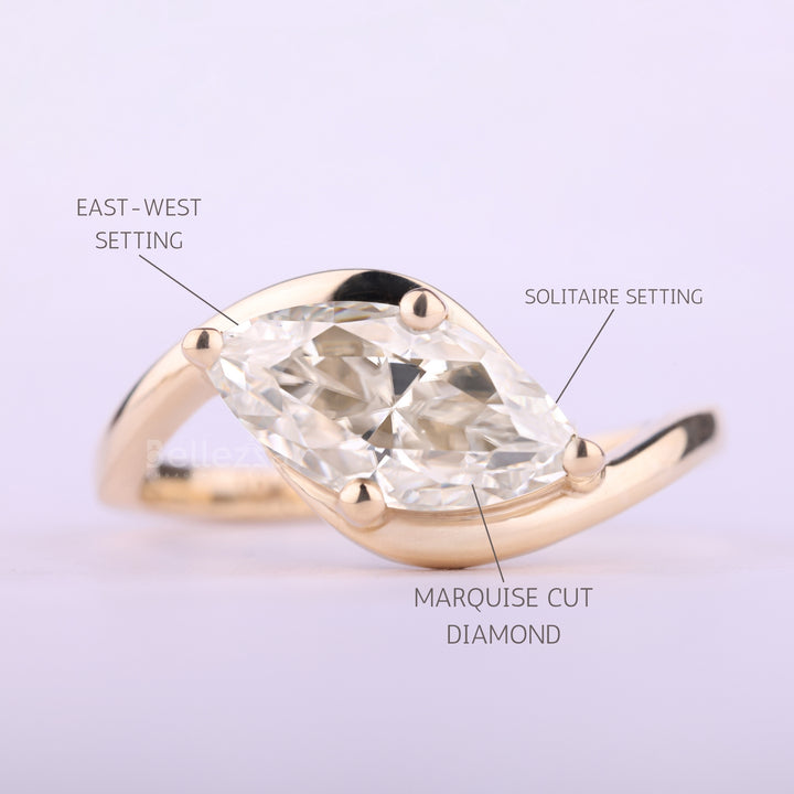 1.50CT East-West Marquise Cut Solitaire Moissanite Engagement Ring