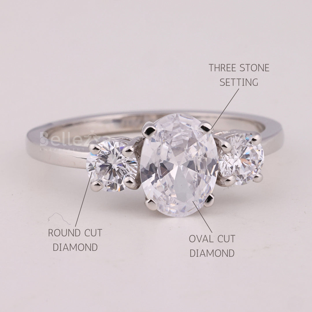 1.0CT Oval Cut Three Stone Moissanite Engagement Ring