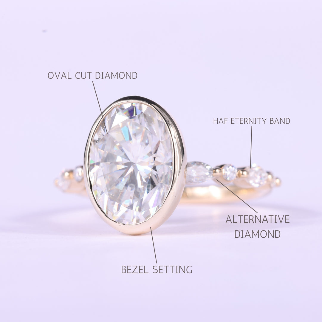 2.0CT Oval Cut Bezel & Pave Setting Moissanite Engagement Ring