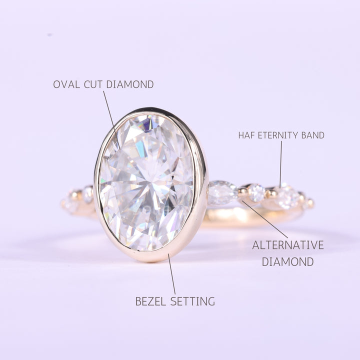 2.0CT Oval Cut Bezel & Pave Setting Moissanite Engagement Ring