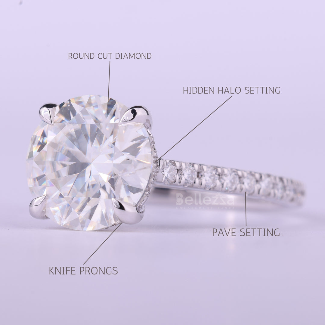 2.0CT Round Cut Diamond Pave Setting Moissanite Engagement Ring