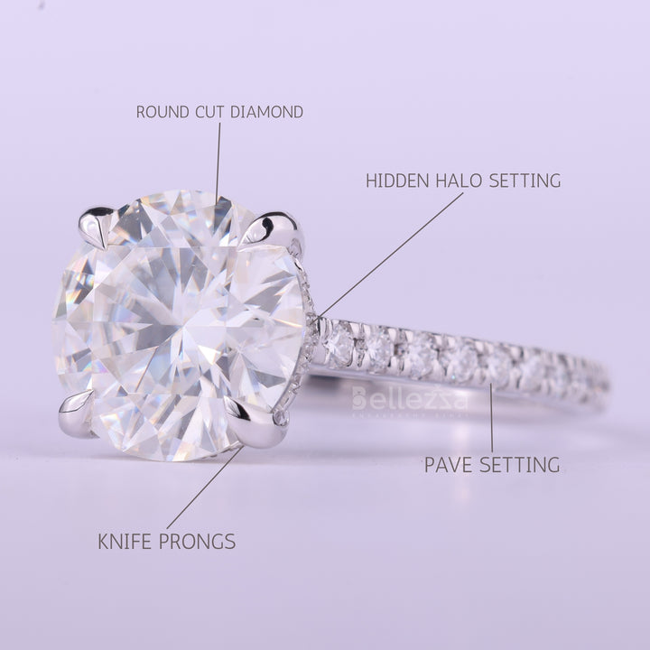 2.0CT Round Cut Diamond Pave Setting Moissanite Engagement Ring