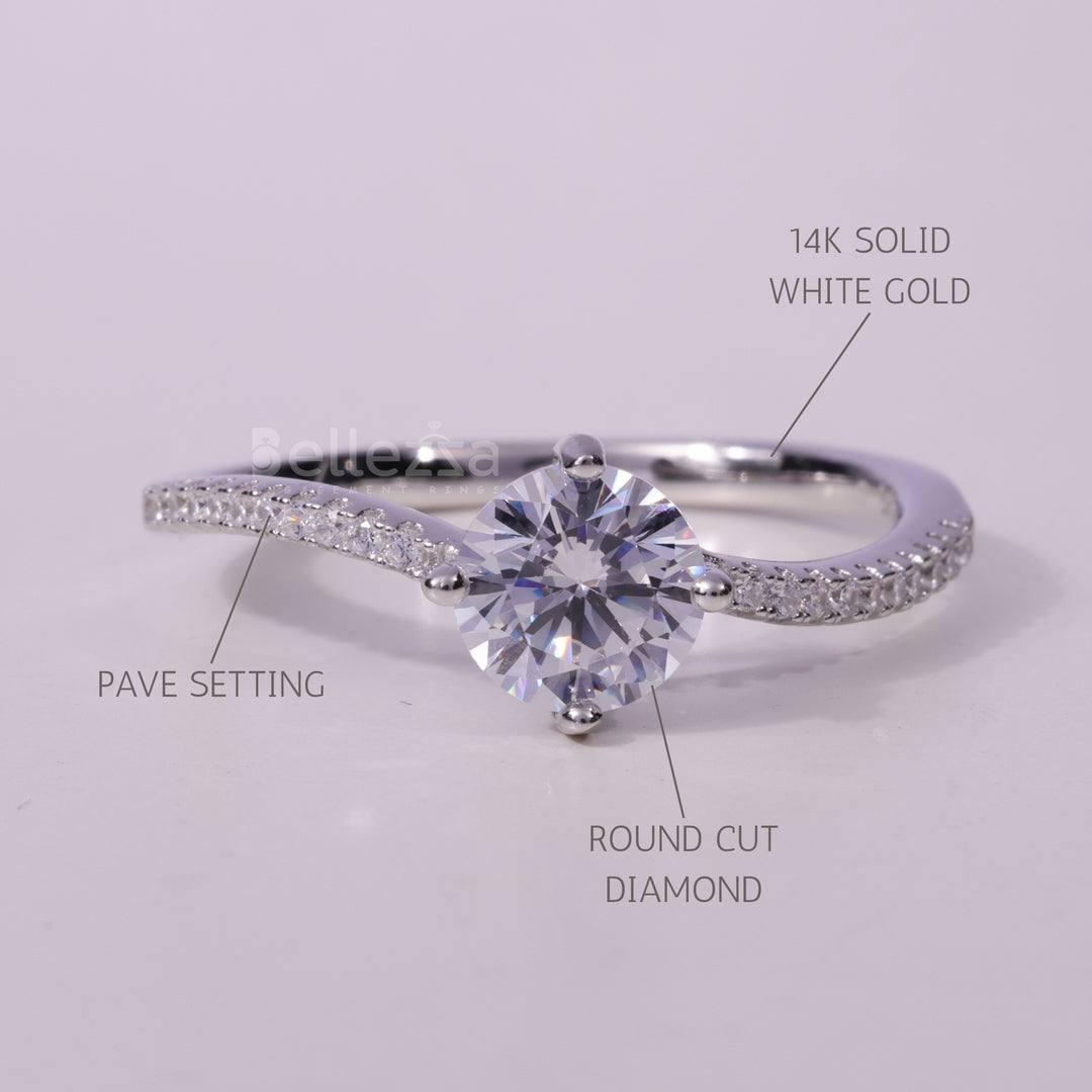 1.0CT Round Cut Pave Setting Moissanite Engagement Ring