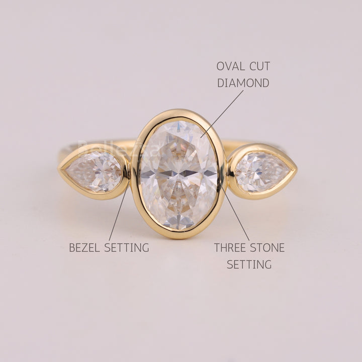 1.50CT Oval Cut Bezel Setting Three Stone Engagement Ring