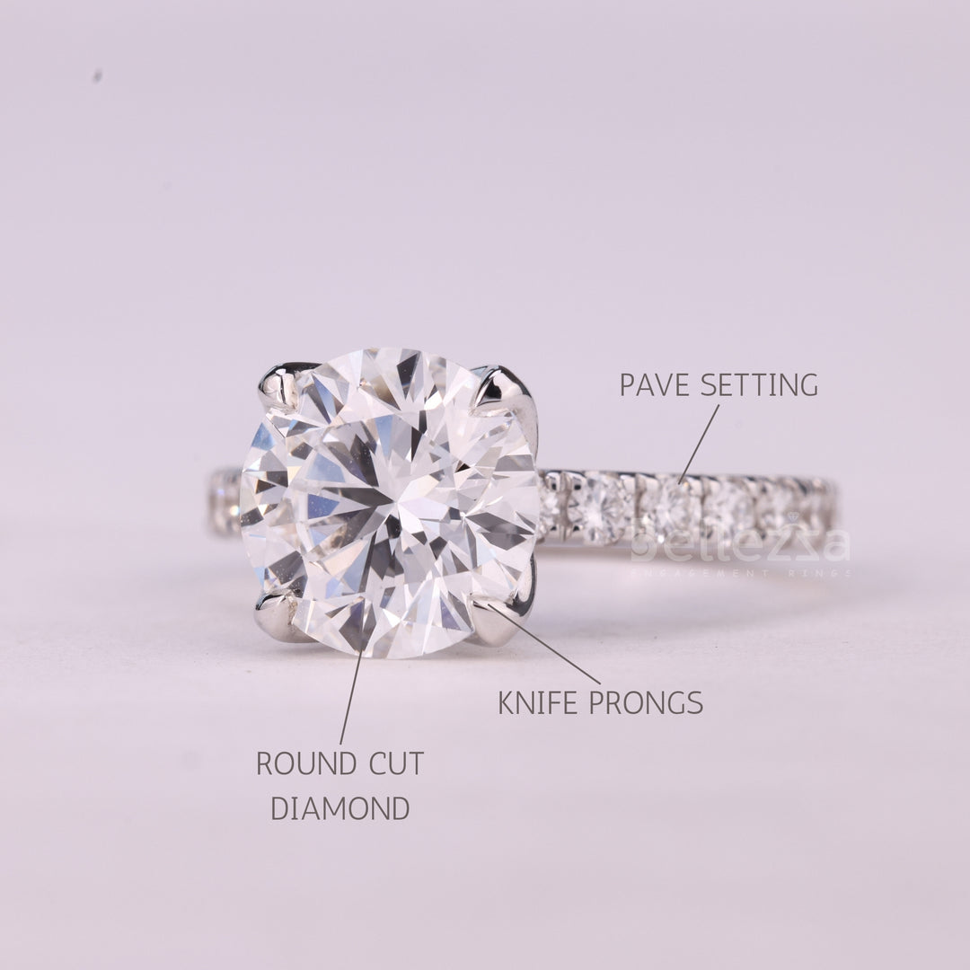 1.0CT Round Brilliant Cut Unique Pave Setting Moissanite Engagement Ring