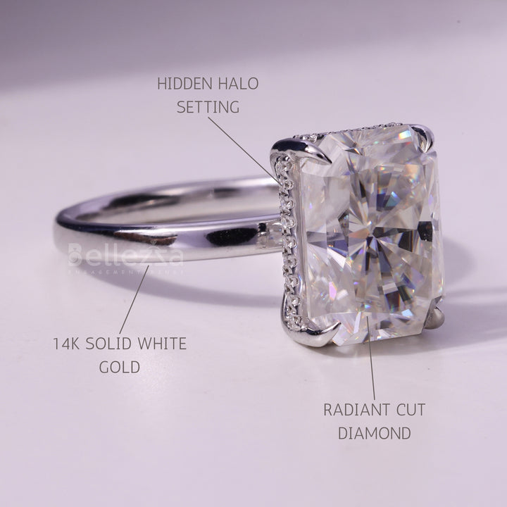 3.0CT Radiant Cut Hidden Halo Moissanite Engagement Ring