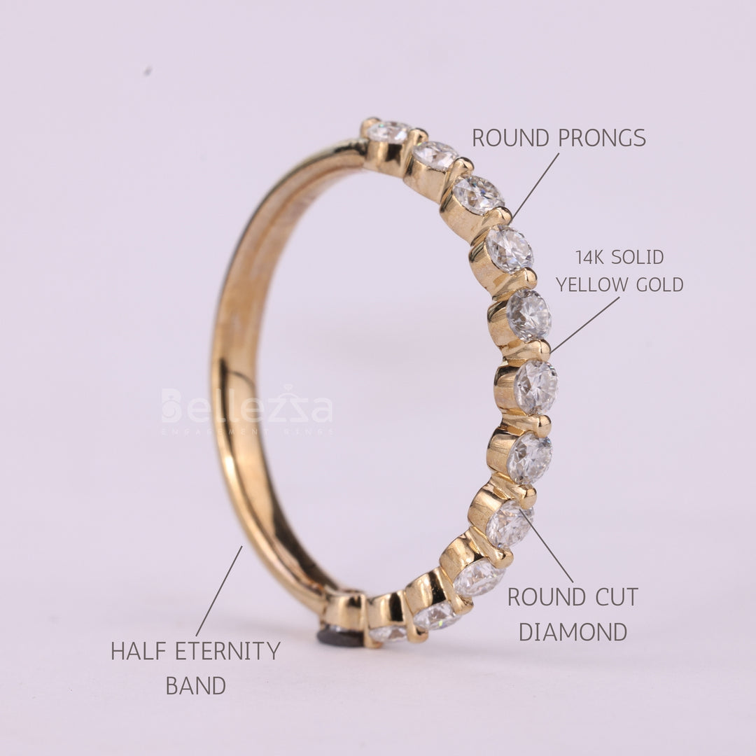 Round Cut Diamond Half Eternity Moissanite Wedding Band