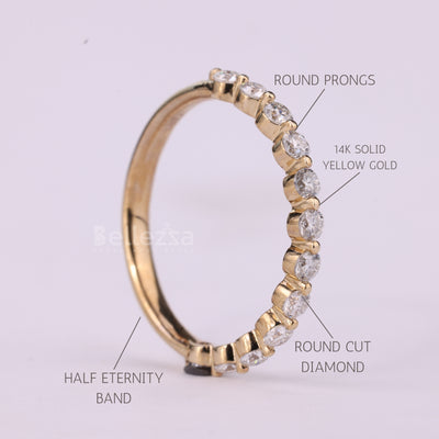 Round Cut Diamond Half Eternity Moissanite Wedding Band