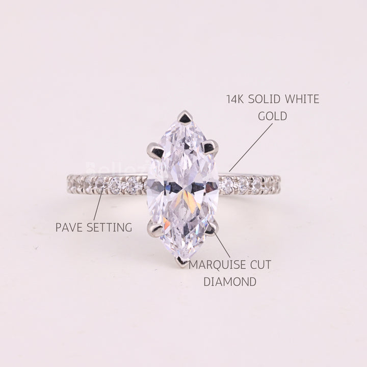 2.0CT Marquise Cut Pave Setting Moissanite Engagement Ring