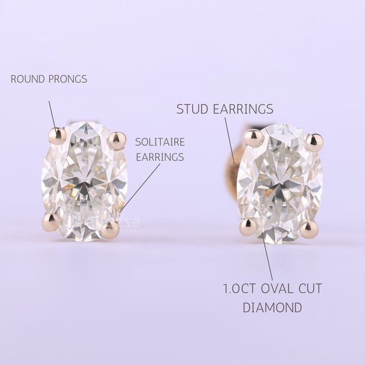 2.0CTW Oval Cut Diamond Solitaire Moissanite Stud Earrings