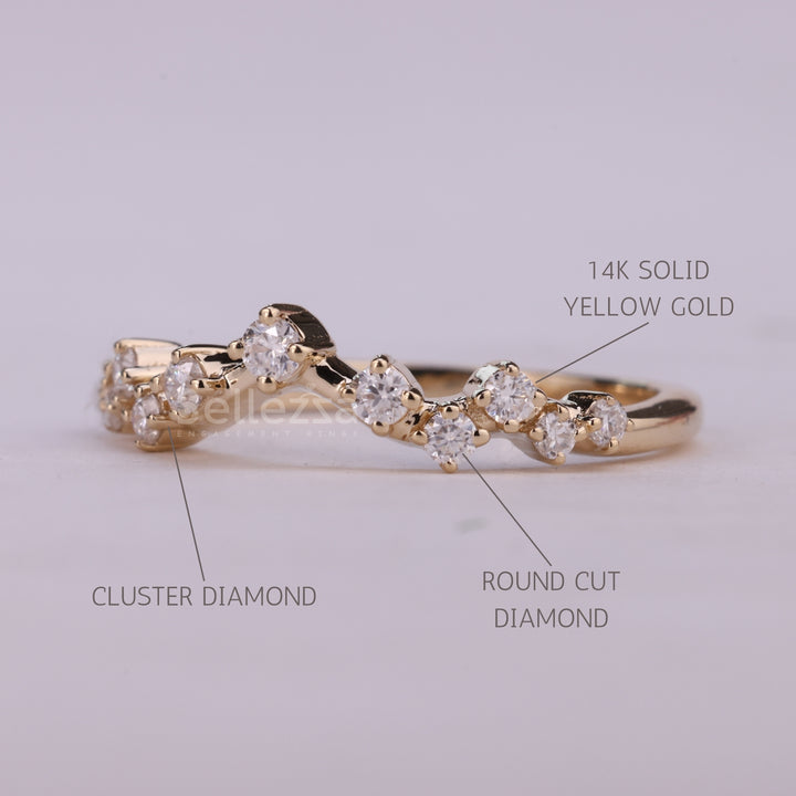 Round Cut Cluster Diamond Moissanite Wedding Band