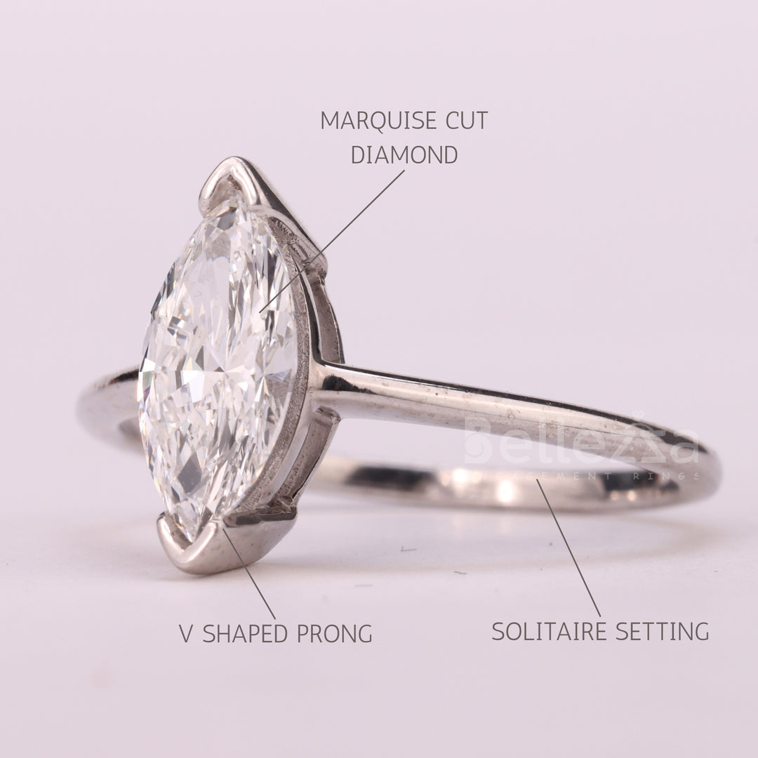 1.0CT Marquise Cut Solitaire Moissanite Engagement Ring