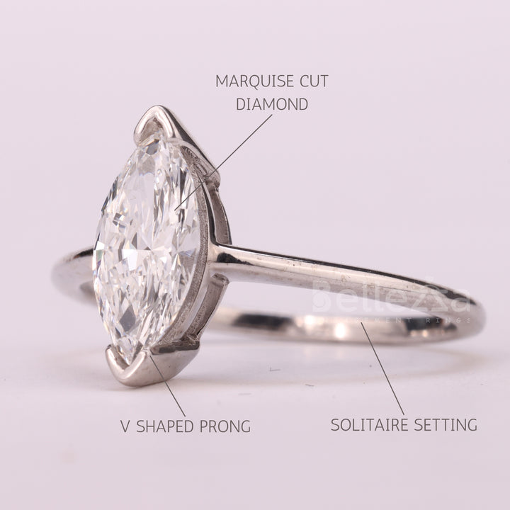 1.0CT Marquise Cut Solitaire Moissanite Engagement Ring
