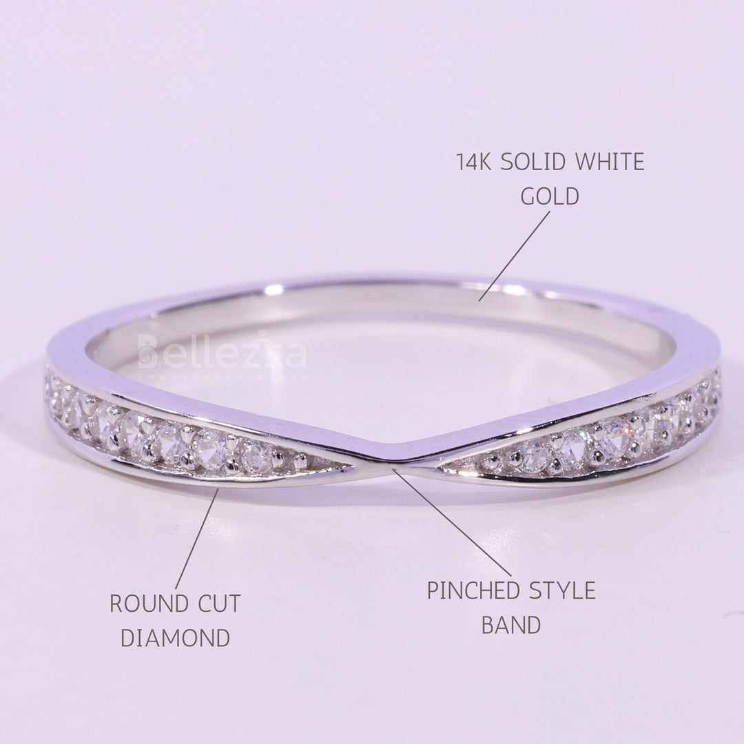 Round Cut Diamond Pinched Style Moissanite Wedding Band